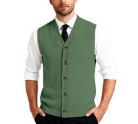 Generisch Herren Strickweste Fleece FüTterung Knopfleiste Westen ärmellose Strickjacke Trachtenweste Mit V-Ausschnitt Winterweste Dicker Cardigan