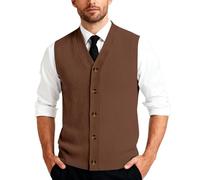 Generisch Herren Strickweste Fleece FüTterung Knopfleiste Westen ärmellose Strickjacke Trachtenweste Mit V-Ausschnitt Winterweste Dicker Cardigan