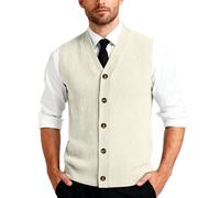 Generisch Herren Strickweste Fleece FüTterung Knopfleiste Westen ärmellose Strickjacke Trachtenweste Mit V-Ausschnitt Winterweste Dicker Cardigan