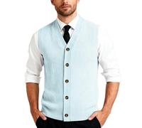 Generisch Herren Strickweste Fleece FüTterung Knopfleiste Westen ärmellose Strickjacke Trachtenweste Mit V-Ausschnitt Winterweste Dicker Cardigan