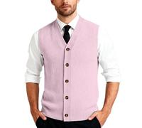 Generisch Herren Strickweste Fleece FüTterung Knopfleiste Westen ärmellose Strickjacke Trachtenweste Mit V-Ausschnitt Winterweste Dicker Cardigan