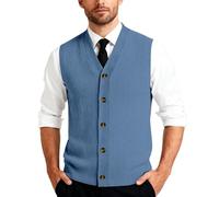 Generisch Herren Strickweste Fleece FüTterung Knopfleiste Westen ärmellose Strickjacke Trachtenweste Mit V-Ausschnitt Winterweste Dicker Cardigan