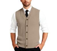 Generisch Herren Strickweste Fleece FüTterung Knopfleiste Westen ärmellose Strickjacke Trachtenweste Mit V-Ausschnitt Winterweste Dicker Cardigan