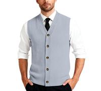 Generisch Herren Strickweste Fleece FüTterung Knopfleiste Westen ärmellose Strickjacke Trachtenweste Mit V-Ausschnitt Winterweste Dicker Cardigan