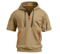 Generisch Herren T-Shirt mit Kapuze 1/4 Reißverschluss Kurzarm Hoodie Kapuzen Ärmellose T-Shirts Sweatshirt Mit Shirtjacke Ärmelloser Sun Sweatjacke Ohne Body Shaper