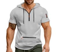 Generisch Herren T-Shirt mit Kapuze 1/4 Reißverschluss Kurzarm Hoodie Kapuzenpulli Hoodies Männer Tshirt Oversize Boxen Sport Bekleidung Kleidung Jacke Bodybuilding Shirt Pullover Sommer Shirtjacke
