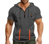 Generisch Herren T-Shirt mit Kapuze 1/4 Reißverschluss Kurzarm Hoodie Kapuzenshirt Sweatjacke Mit Oversized Fitness Tshirt Kapuzenweste Hoody