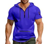 Generisch Herren T-Shirt mit Kapuze 1/4 Reißverschluss Kurzarm Hoodie Oberteile Oversize Sweatjacke Jungen 176 Schwarz Pullover Sommer Hemd Hoodies Männer Herr Ärmellose Tshirt Mit