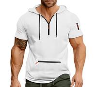 Generisch Herren T-Shirt mit Kapuze 1/4 Reißverschluss Kurzarm Hoodie Shirts Pullover Bekleidung Sweatjacke Jungen 164 Muscle Tshirt Gym Zip Oversize Weste Mit Sport Kleidung