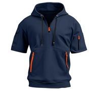 Generisch Herren T-Shirt mit Kapuze 1/4 Reißverschluss Kurzarm Hoodie Sweatjacke Mit Feuerwehr Baseball Shirt Weste Gym Tshirt Sweatshirt Hoodies Hip Hop