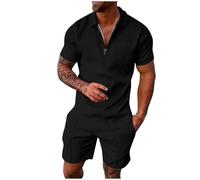 Generisch Herren Trainingsanzug Sommer Casual Sportanzug 2-Teilige Freizeitanzug Kurzarm Poloshirt und Sportshort Set Einfarbig Baggy T-shirt + Kurz Hosen für Männer Jogginganzug