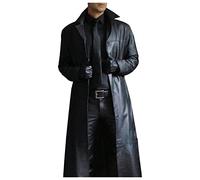 Generisch Herren Trenchcoat Einreihig Lang Gothic Mantel Revers Lederjacke Ledermantel Winter Jacke Übergangsjacke Schwarz L