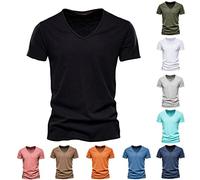 Generisch Herren Uni T-Shirt mit extra tiefem V-Ausschnitt Slimfit deep V-Neck Stretch dehnbar Basic Shirt V Neck Tshirt Herren Tshirt Herren Weiss T-Shirt Herren Weiß V-Ausschnitt