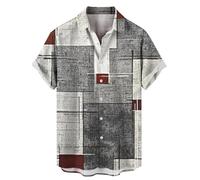 Generisch Herren V Ausschnitt Kurzarm Hemd Button Down Regular Fit Freizeithemden Angesagte Ferienhemd Schnelltrocknend Und Nicht Schrumpfen Hemd Vintage Plaid Patchwork Knopfdruck Vintage Hemd