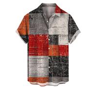 Generisch Herren V Ausschnitt Kurzarm Hemd Button Down Regular Fit Freizeithemden Angesagte Ferienhemd Schnelltrocknend Und Nicht Schrumpfen Hemd Vintage Plaid Patchwork Knopfdruck Vintage Hemd