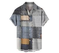Generisch Herren V Ausschnitt Kurzarm Hemd Button Down Regular Fit Freizeithemden Angesagte Ferienhemd Schnelltrocknend Und Nicht Schrumpfen Hemd Vintage Plaid Patchwork Knopfdruck Vintage Hemd