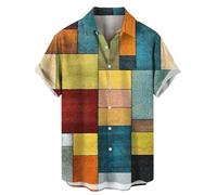 Generisch Herren V Ausschnitt Kurzarm Hemd Button Down Regular Fit Freizeithemden Angesagte Ferienhemd Schnelltrocknend Und Nicht Schrumpfen Hemd Vintage Plaid Patchwork Knopfdruck Vintage Hemd