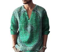 Generisch Herren V Ausschnitt Langärmliges Hemd Button Down Regular Fit Freizeithemden Angesagte Ferienhemd Mit Druck Schnelltrocknend Und Nicht Schrumpfen Hemd Vintage Reisehemd Slim Fit