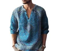 Generisch Herren V Ausschnitt Langärmliges Hemd Button Down Regular Fit Freizeithemden Angesagte Ferienhemd Mit Druck Schnelltrocknend Und Nicht Schrumpfen Hemd Vintage Reisehemd Slim Fit