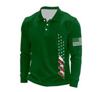 Generisch Herren Vintage Poloshirt Langarm Lässig Locker Passform Mode Amerikanische Flagge Laufen Sweatshirt Grün XXL