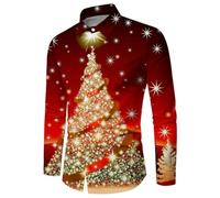 Generisch Herren Weihnachtshemd Funky Hemd 3D Gedrucktes Muster Festlich Weihnachts Freizeithemd Langarm Xmas Shirts Christmas Print Weihnachtsmann Businesshemden Regular Fit Hemden (Gold-2, XXXL)