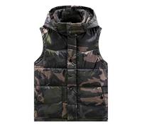 generisch Herren Winterweste Camouflage Steppweste Leicht Stehkragen Winterweste Outdoor Dicke Freizeitweste mit Reißverschluss Softshell Ärmellose Gilet Jacke Wärme Sport Weste mit Kaupze 4XL
