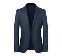 Generisch Herren Wollblazer, Schmal Geschnitten, Zweiknopf Anzugblazer Mit Tasche, Business Casual Anzugjacke, Warmer Winter Smoking Fürs Büro, Blau, Größe L
