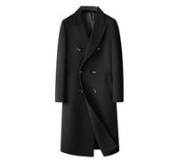 Generisch Herren Wollmantel, Lang, Zweireihig, Langer Peacoat Mit Taschen, Dick, Business Casual, Elegante Jacke, Normale Passform, Warmer Winter Trenchcoat, Übermantel, Schwarz, M
