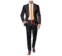Generisch Herrenanzug mit 3D-Pailletten-Bedruckung eleganter Reverstasche für stilvolle Abendmode (Black, S)