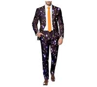 Generisch Herrenanzug mit 3D-Pailletten Druck für elegante Abendmode mit Reverstasche klassischer Knopfleiste (Black, XXXL)