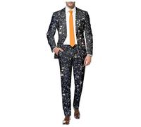 Generisch Herrenanzug mit 3D-Pailletten Druck für elegante Abendmode mit Reverstasche klassischer Knopfleiste (Black, XXL)