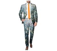 Generisch Herrenanzug mit 3D-Pailletten Druck für stilvolle Abendmode mit eleganter Reverstasche klassischer Knopfleiste (Grey, XL)