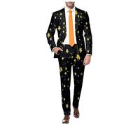 Generisch Herrenanzug mit 3D-Pailletten Druck für stilvolle Abendmode mit Reverstasche klassischer Knopfleiste (Black, XXXL)