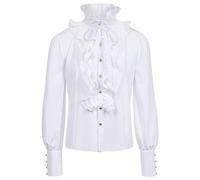 Generisch Herrenhemden - Herren Frühling Sommer Cosplay Einfarbig Plissee Hemd Mittelalter Top