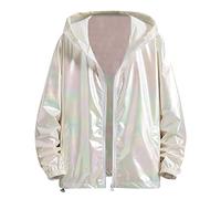 Generisch Herrenmode einfache Bunte Farbverlauf helle Oberfläche Tasche Strickjacke Reißverschluss Pullover Jacke (White, 2-L)