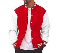 Generisch Herrenmode Jacke im Slim Fit Baumwolle als stylische Letterman Baseball Bomberjacke im urbanen College Design (Red, M)