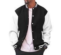 Generisch Herrenmode Varsity Jacke, Slim Fit, Baumwolle, Letterman, Baseball, Bomberjacke, Urb An Classic College-Jacke (Black, XXXL)