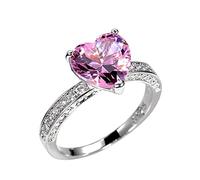 Generisch Herz Ring eleganter Strass für Frauen arbeiten volle Zirkon Kupfer Ringe Größe 6 10 um Ringelshirt Damen Kurzarm (Pink 7)