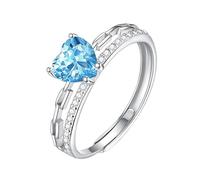 Generisch Herzringe Aus 925Er Sterlingsilber Für Damen, Runder Schliff, Natürliche Edelsteine, Stapelring, Ewigkeits-Statement, Ehering Für Sie, Größenverstellbar, Topas