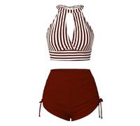 Generisch High Waist Bikini Curvy Badeanzug Damen Sexy Retro Große Oberweite Bunt Strandkleid Sport Set Damen Triangel Bikini Damen Bustier Push Up Angebote des Tages Heute Tief Rot M