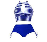 Generisch High Waist Bikini Retro Badeanzug Damen Sexy Curvy Bustier Push Up Triangel Bikini Damen Große Oberweite Strandkleid Sport Set Damen Bunt Blitzangebote des Tages Königsblau XXL