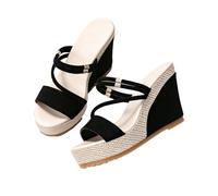 Generisch High Wedge Sandals for Women Dressy Sparkly Wedges Slip on Wide Width Non Slip Comfortable Adjustable Ankle Strap Platform