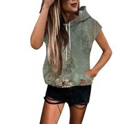 Generisch Hoodie Damen Ärmelloses Kapuzen Sweatshirt Sommer Tank Top Farbverlauf Druck Kapuzenpullover Kordelzug Pullover Kapuzenshirt 2025 Bequeme Kaputzenpulli mit Taschen Oberteile Sportshirt