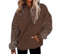Generisch Hoodie Damen Oberteile Herbst Schwarz-weißer Glitzer-Damen-Kapuzenpullover, Strass-Oberteil，Rundhalsausschnitt, langärmelig, Sweatshirts mit Tasche, Pullover Tops