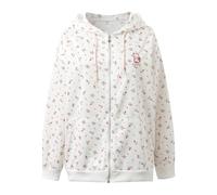 Generisch Hoodie Damen, Pullover Damen, Leichter Kapuzenpullover Mit Reißverschluss Floralem Katzenmuster Langen Ärmeln Lässiger Lockerer Passform Süße Sommerjacke Oberbekleidung