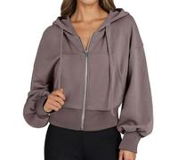 Generisch Hoodie Damen ReißVerschluss - Kurzes Langarm-Kapuzen-Sweatshirt mit hohen Taschen durchgehendem Reißverschluss für Damen im Alltag Büro Urlaub