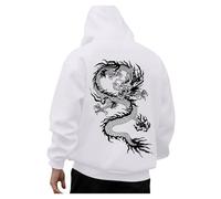 Generisch Hoodie Herren, Hoodie Herren Oversize Drachen Print Pullover Sweatshirt mit Kapuze Backprint Langarm Kapuzenpullover Hoody mit Kordelzug Tasche Männer Winter Casual Kapuzenpulli Hoodies