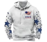 Generisch Hoodie Herren Oversize Usa Flagge Druck Sweatshirt Mit Kapuze Langarm-Sweatshirt Kapuzenpullover für Herren Pullover Amerikanische Flagge USA 3D Print Geschenk für Männer
