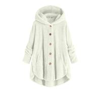 Generisch Hoodie Jacke Damen Warm Langarm Fleecejacke Teddyjacke Winter Outdoor Elegant Kapuzenjacke Kuscheljacke Einfarbig Casual Wintermantel Kapuze Kuschelig Flauschig Mantel Mit Taschen Beige L