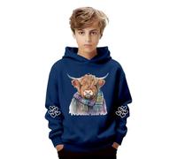 Generisch Hoodie Jungen Print 3D Grafik Sweatshirt Mit Kapuze Lustig Kuh Sweatshirts Langarm Kapuzenpullover Unisex Hoodies Highland Cow Pullover Winter Lässige Langarmshirt Marineblau 3 Jahre